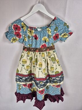 Matilda Jane Blue Floral Patchwork Dress with Ruffles Size 8